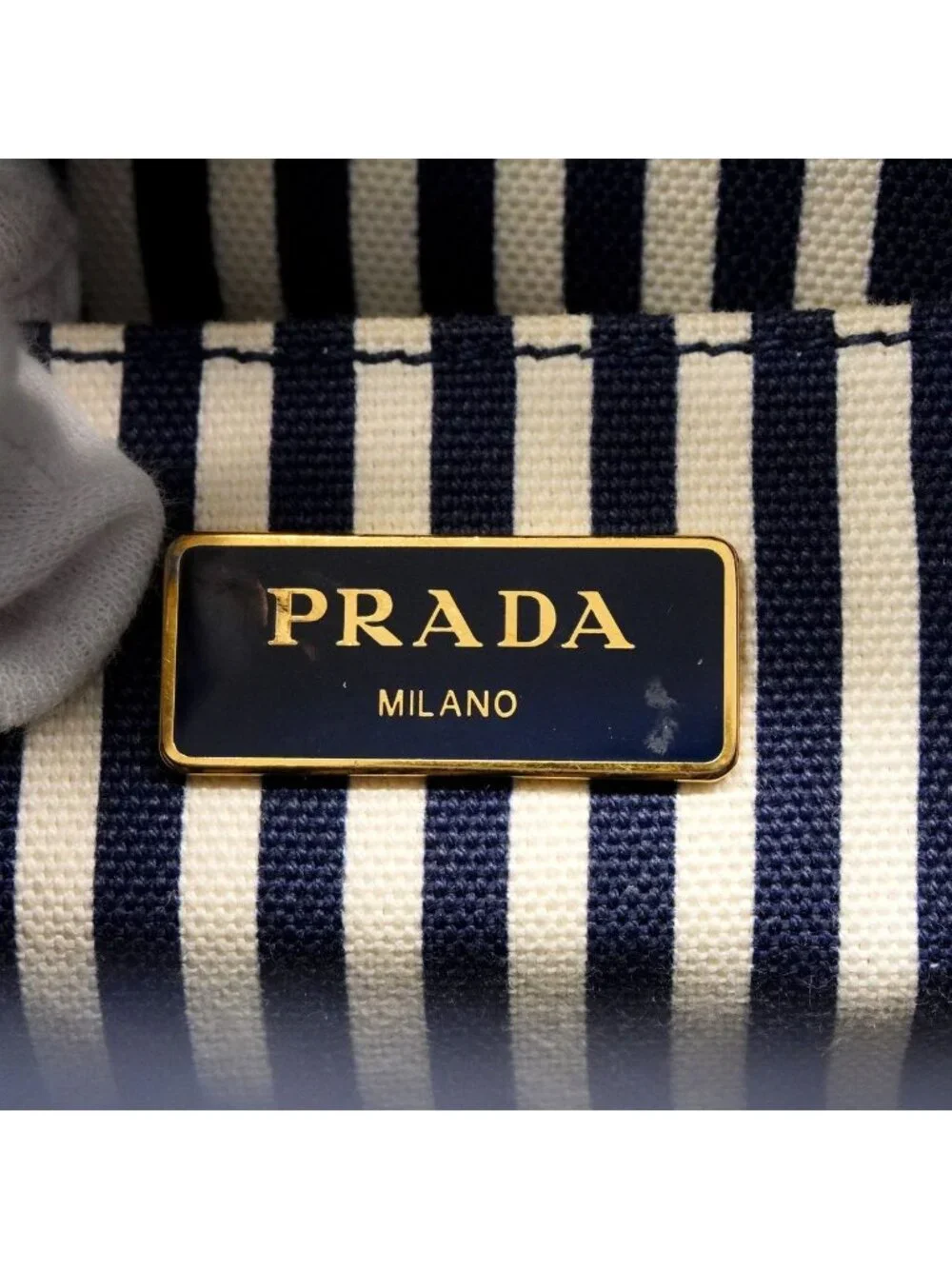 Prada Tote Bag Canapa Canvas Blue Gold 2-Way